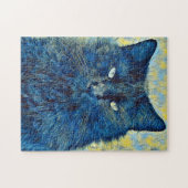 Künstlerische schwarze Katze im Blauen Rätsel Puzzle (Horizontal)