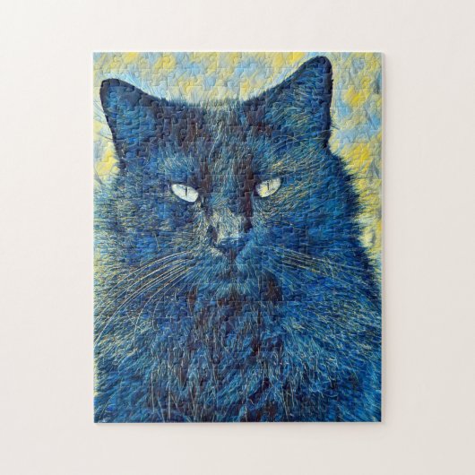 Künstlerische schwarze Katze im Blauen Rätsel Puzzle (Vertikal)