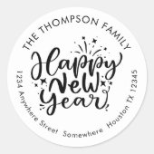 Künstlerische Script-Rückgabeadresse für Happy New Runder Aufkleber (Vorderseite)