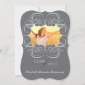 Künstlerische Scrolls Frame Foto Chic Graduation P Einladung (Vorderseite)