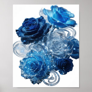 Künstlerische Silber BLUE ROSES künstlerisches Mot Poster