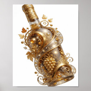 Künstlerische Silber GOLDENE WEINFLASCHE Druck Poster