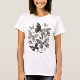 Künstlerische Silber SCHMETTERLINGE künstlerisches T-Shirt