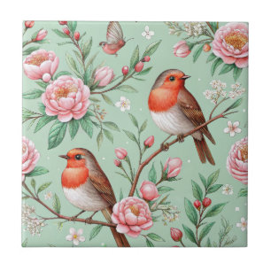 Künstlerische Singvögel Rosa Blüte - Minz-Palette Fliese