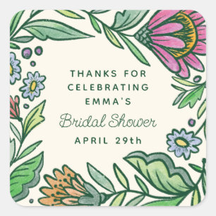 Künstlerische Skandinavische Volks- Blumen- Brautd Quadratischer Aufkleber