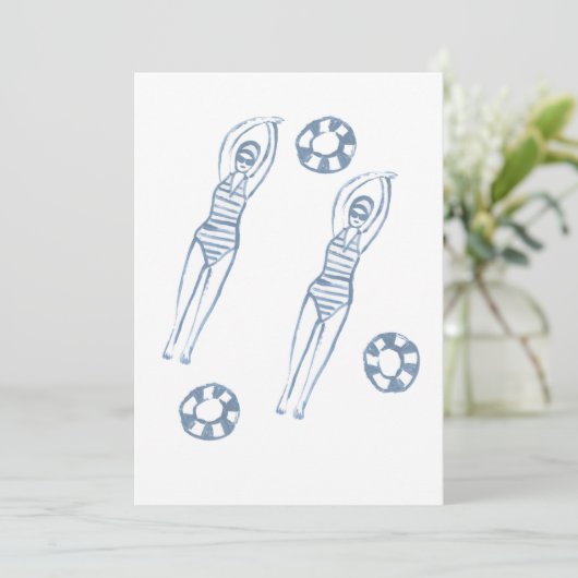 Künstlerische Snychro Schwimmer Blaue Illustration Einladung (Stehend Vorderseite)