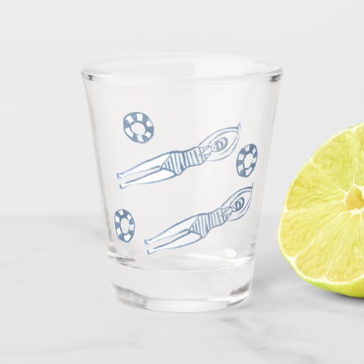 Künstlerische Snychro Schwimmer Blaue Illustration Schnapsglas (Vorderseite)
