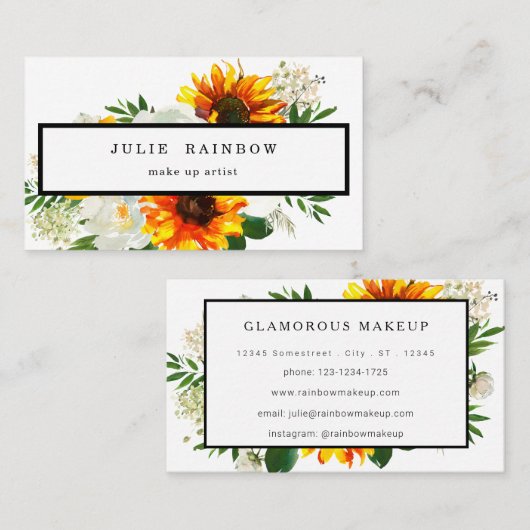 Künstlerische Sonnenblumenblume - weiß Visitenkarte (Vorne/Hinten)