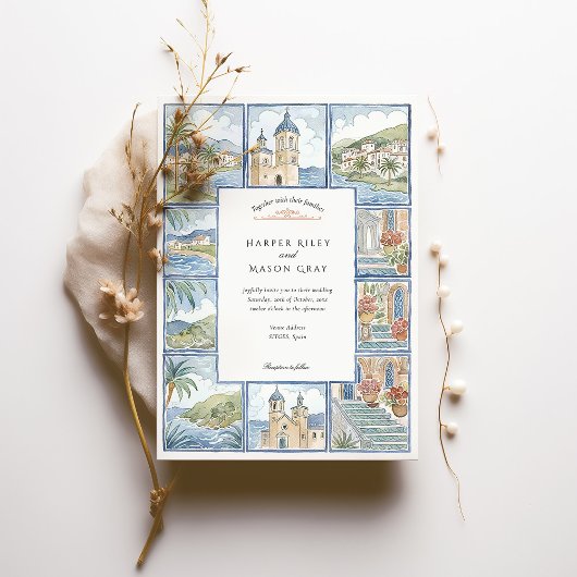 Künstlerische Stätten Spanien Wasserfarbenhochzeit Einladung