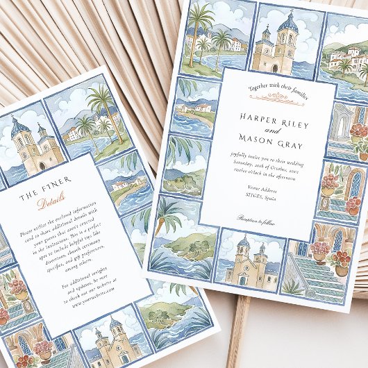 Künstlerische Stätten Spanien Wasserfarbenhochzeit Einladung