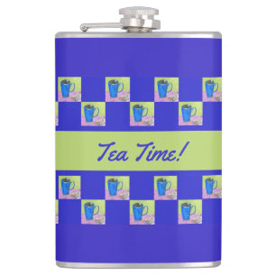Künstlerische Tea Time Green/Blue Repetierdesign Flachmann