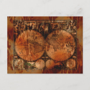 Künstlerische Vintage Alte Weltkarte Postkarte