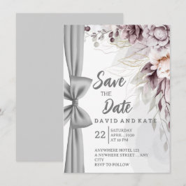 Künstlerische Vorhang- & Blumen-Save-the-Date-Kart