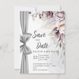 Künstlerische Vorhang- & Blumen-Save-the-Date-Kart