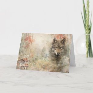 Künstlerische Waldtiere Wildlife Wolf Grußkarte Karte