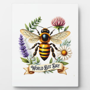 Künstlerische Weltbienentag-Illustration mit Honig Fotoplatte