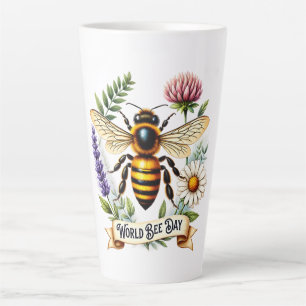 Künstlerische Weltbienentag-Illustration mit Honig Milchtasse