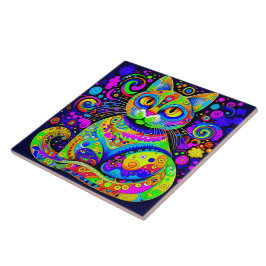 Künstlerische Whimsical Vibranful Cat Keramik Tile Fliese