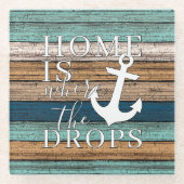 Künstlerische Zuhause ist, wo der Anker Word-Kunst Glasuntersetzer (Vorderseite)