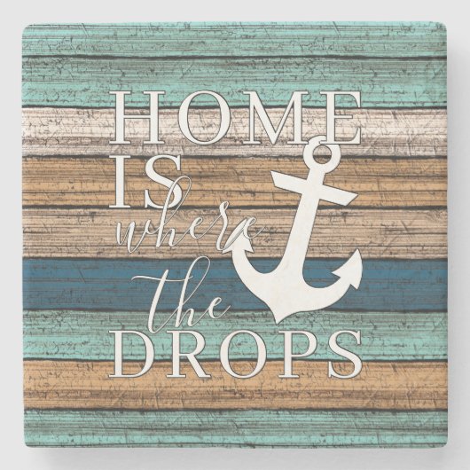 Künstlerische Zuhause ist, wo der Anker Word-Kunst Steinuntersetzer (Vorderseite)