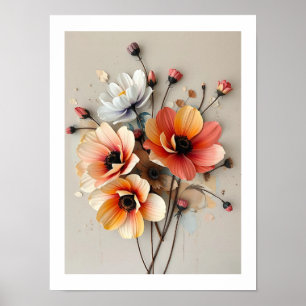 Künstlerischer 3D-Blumenposter im Papierstil Poster