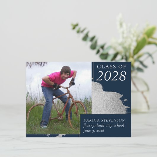 Künstlerischer Abschluss | Navy Blue Silver Splash Ankündigung (Stehend Vorderseite)