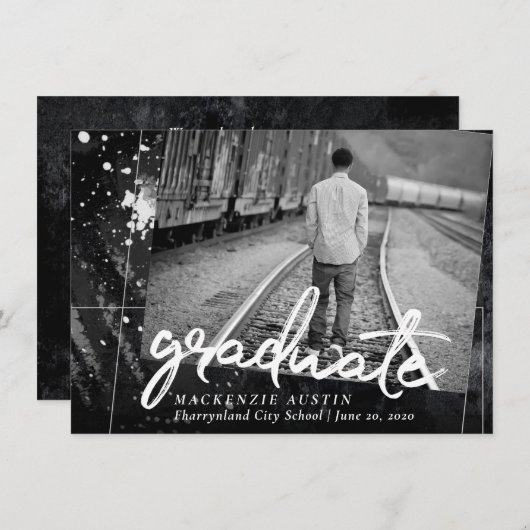 Künstlerischer Abschluss | Schwarzes und Weiß-Foto Einladung (Vorne/Hinten)