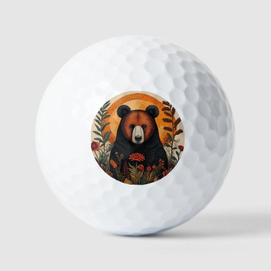 Künstlerischer Bär unter lebendigen botanischen Bl Golfball (Vorderseite)