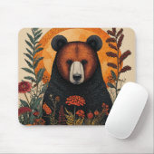 Künstlerischer Bär unter lebendigen botanischen Bl Mousepad (Mit Mouse)