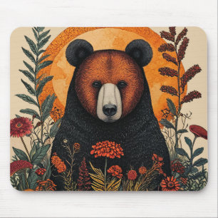 Künstlerischer Bär unter lebendigen botanischen Bl Mousepad