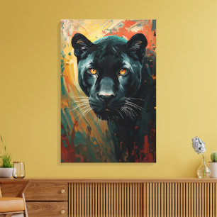 Künstlerischer Black Panther – Lebendige Ölgemälde Leinwanddruck