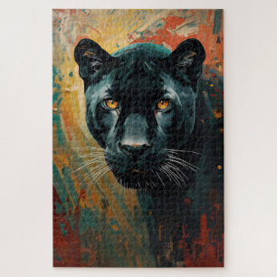 Künstlerischer Black Panther – Lebendige Ölgemälde Puzzle