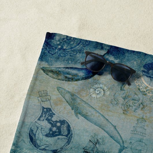 Künstlerischer, blauer Sand, grüner Küstenstrich Strandtuch (Beispiel)