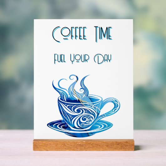 Künstlerischer Blue Coffee Cup mit wirbelnden Must Acrylschild (Neutral)