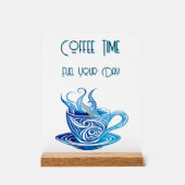 Künstlerischer Blue Coffee Cup mit wirbelnden Must Acrylschild (Vorderseite)