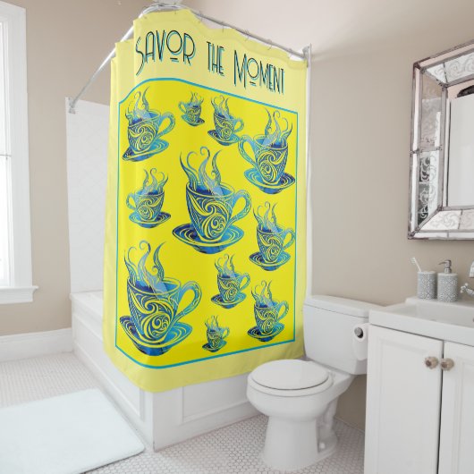 Künstlerischer Blue Coffee Cup mit wirbelnden Must Duschvorhang (Beispiel)