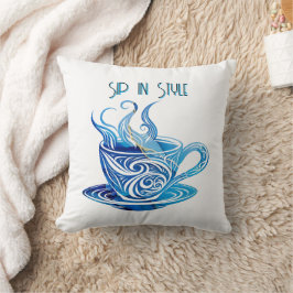 Künstlerischer Blue Coffee Cup mit wirbelnden Must Kissen