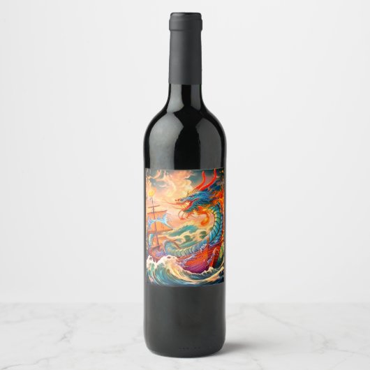 Künstlerischer Drache Weinetikett (Vorderseite)
