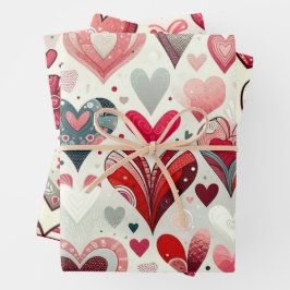 Künstlerischer Extravaganter Valentinstag in Grau Geschenkpapier Set