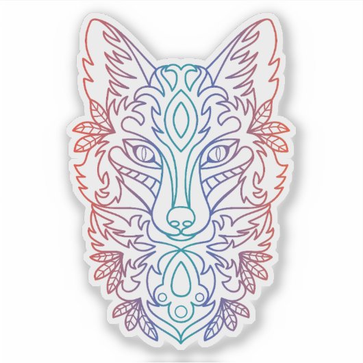 Künstlerischer Farbverlauf Wolfsgesicht Aufkleber (Vorderseite)