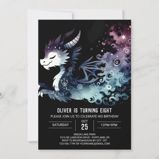 Künstlerischer Feueratemdrache Geburtstag Einladung (Vorderseite)