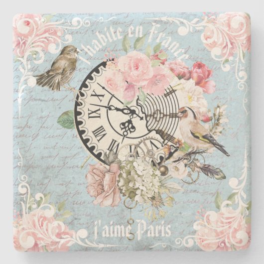 Künstlerischer französischer Stil Vintag Ephemera  Steinuntersetzer (Vorderseite)