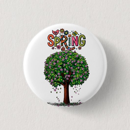 Künstlerischer Frühlingsblütenbaum Grafik  Button (Vorderseite)