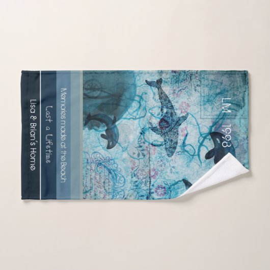 Künstlerischer, grauer aquamariner Farbtext an der Handtuch (Handtuch)