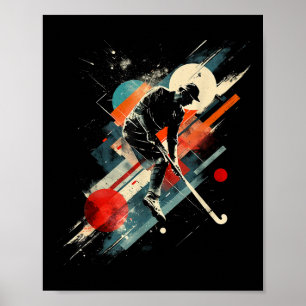 Künstlerischer Hockeyspieler auf abstraktem Kunstf Poster