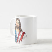 Künstlerischer Jesus mit amerikanischer Flagge Kaffeetasse (Vorderseite Links)