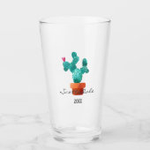 Künstlerischer Kaktus Green Pink Herz Custom Text Glas (Vorderseite)