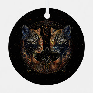 Künstlerischer Katzenkreis Zwillingskatzen Ornament Aus Metall