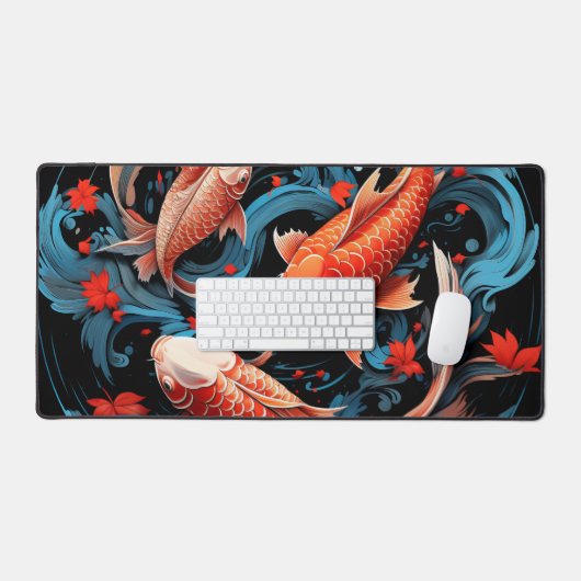 Künstlerischer Koi-Fisch mit schwarzer Basis Schreibtischunterlage (Tastatur & Maus)