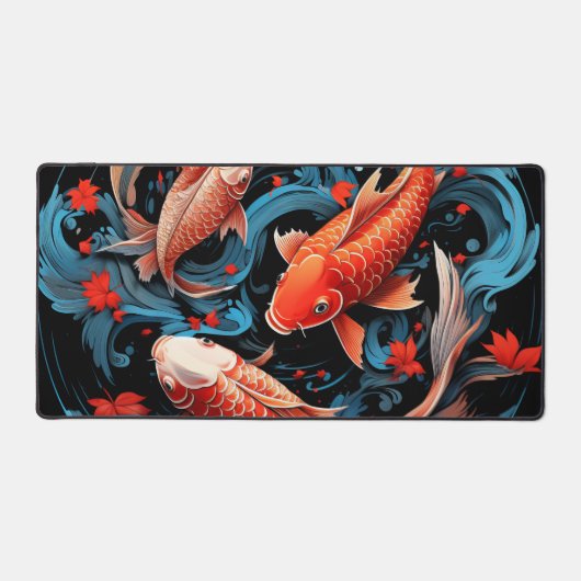 Künstlerischer Koi-Fisch mit schwarzer Basis Schreibtischunterlage (Vorderseite)